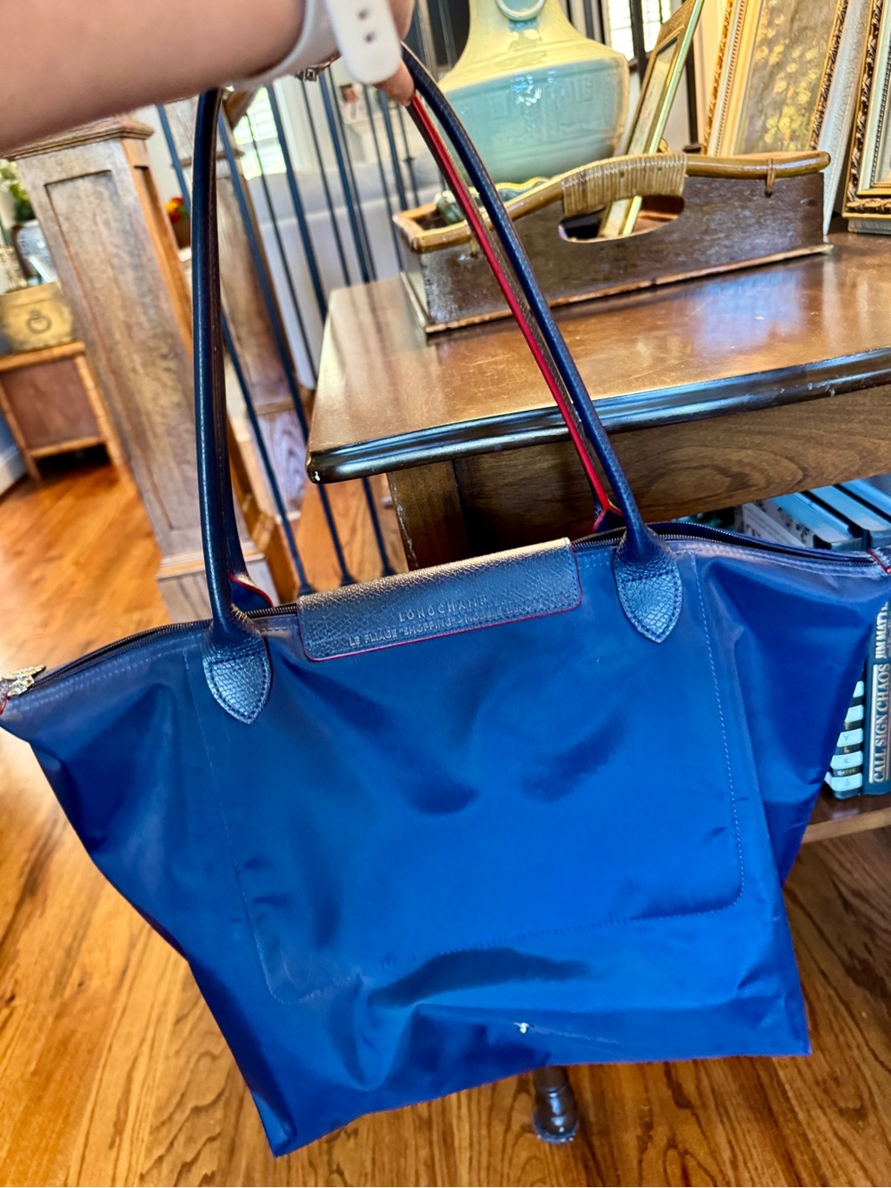Longchamp Navy Blue Tote Bag with red Accent - Women Bags - Picture 3 of 9